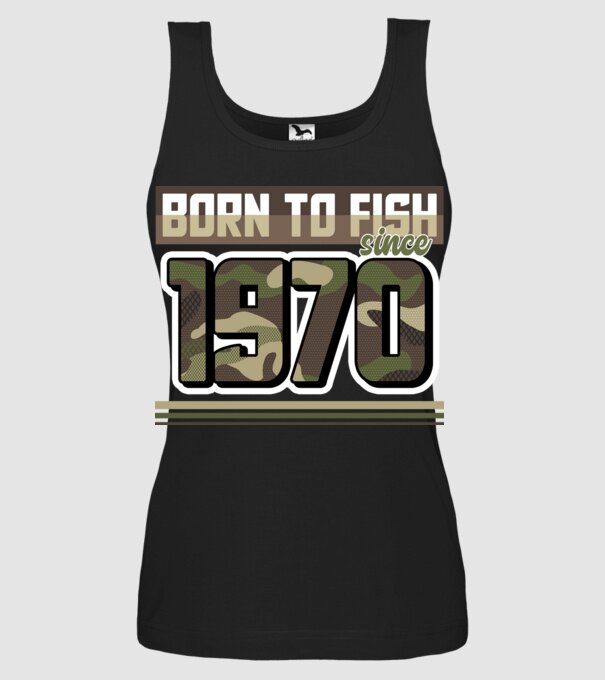 Born to fish since 1970 model negru pe tricou