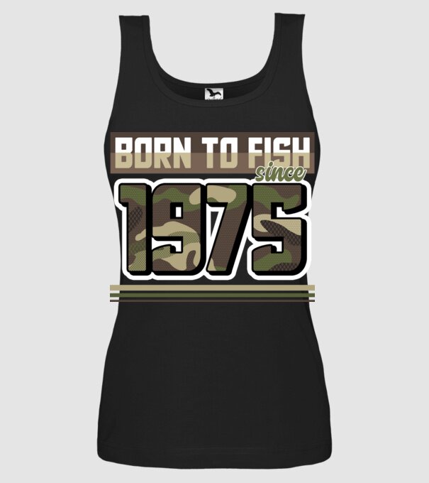 Born to fish since 1975 model negru pe tricou