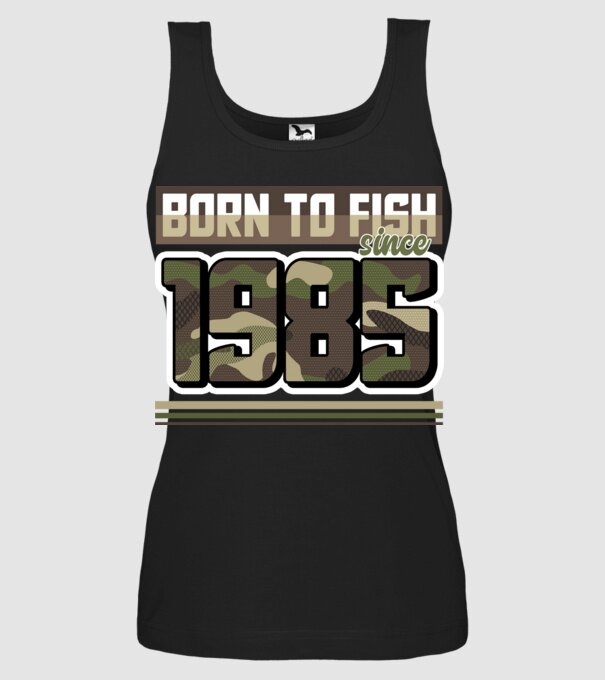 Born to fish since 1985 model negru pe tricou