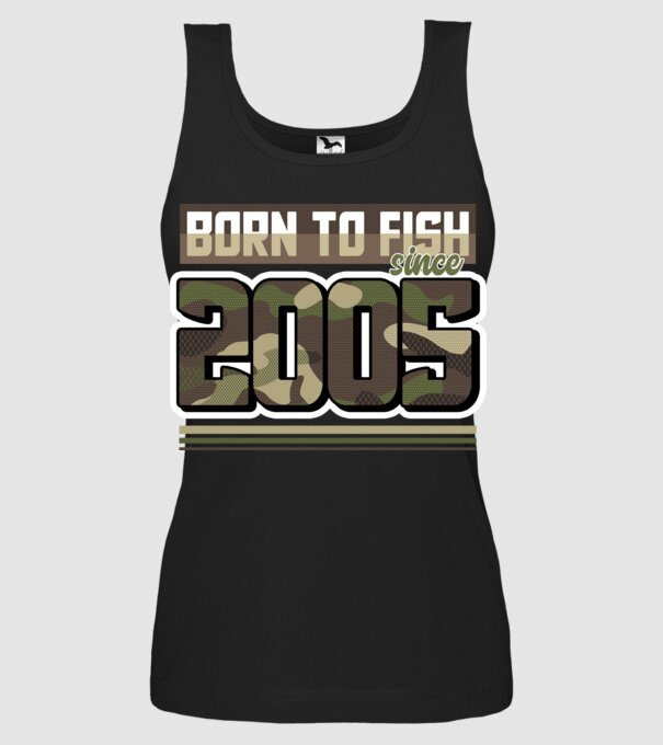 Born to fish since 2005 model negru pe tricou