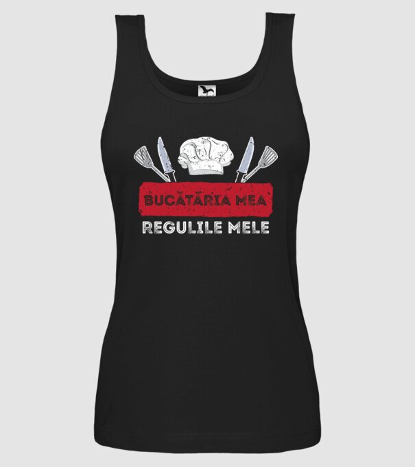 Bucătăria mea, regulile mele model negru pe tricou