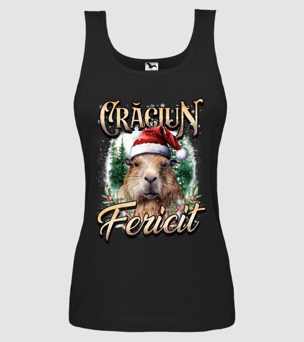 Capybara christmas model negru pe tricou