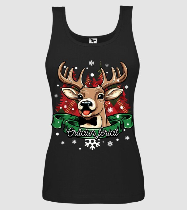 Cerb de Crăciun model negru pe tricou