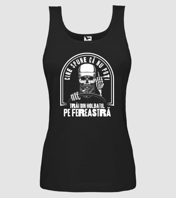 Cine spune că nu poți trăi din holbatul pe fereastră? model negru pe tricou