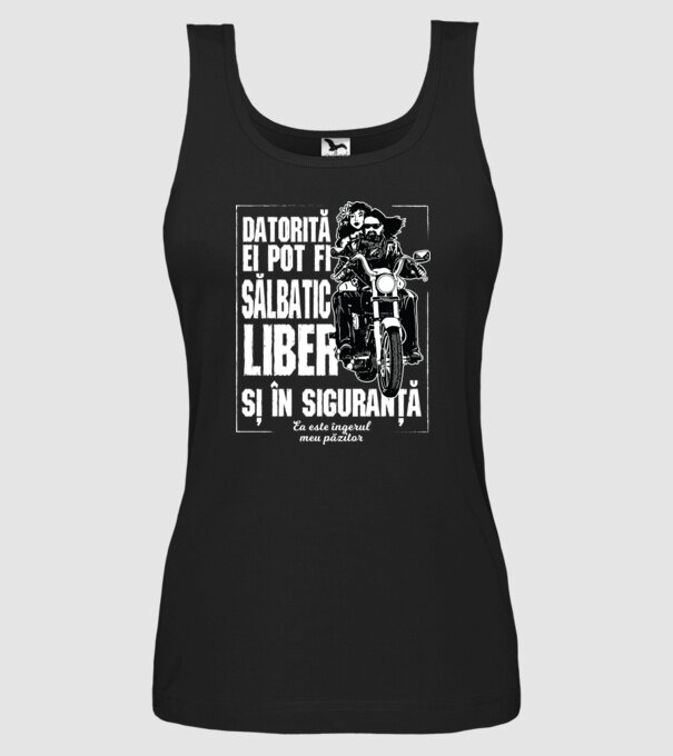 datorită ei pot fi sălbatic, liber și în siguranță - ea este îngerul meu păzitor model negru pe tricou