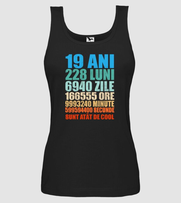 De 19 ani - luni - zile - ore - minute - secunde - sunt atât de cool model negru pe tricou