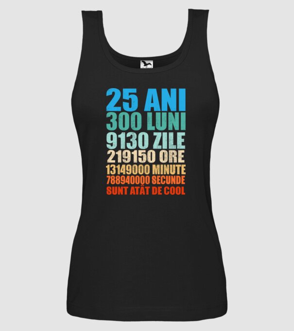 De 25 ani - luni - zile - ore - minute - secunde - sunt atât de cool model negru pe tricou