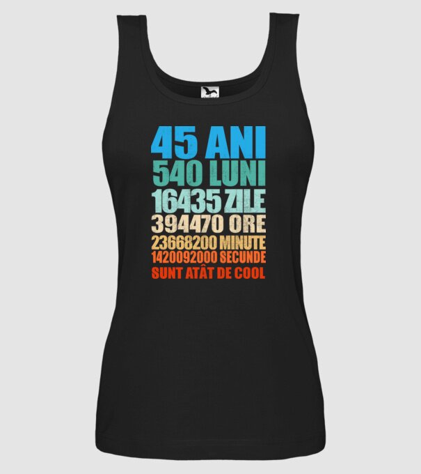 De 45 ani - luni - zile - ore - minute - secunde - sunt atât de cool model negru pe tricou