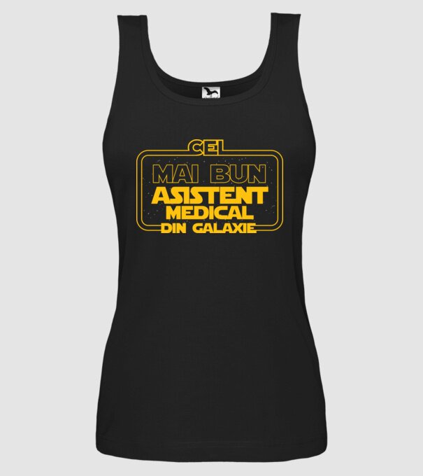 Cel mai bun asistent medical din galaxie model negru pe tricou