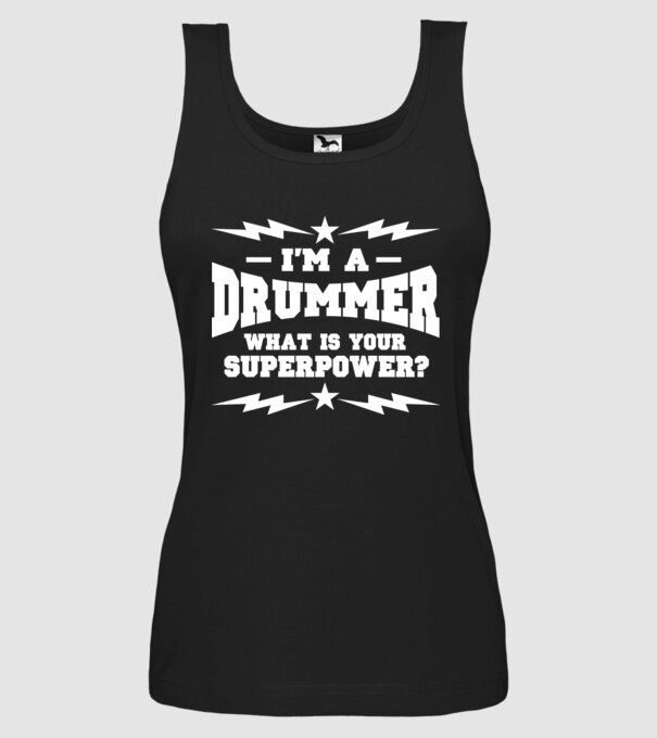 Drummer Superpower model negru pe tricou