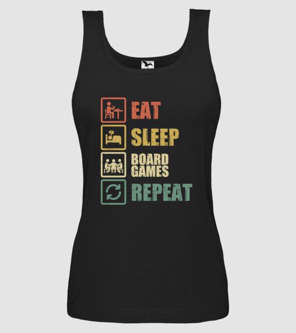 eat sleep Board Games repeat model negru pe tricou