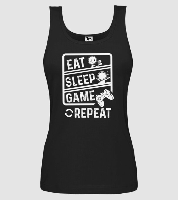 Eat sleep game repeat model negru pe tricou