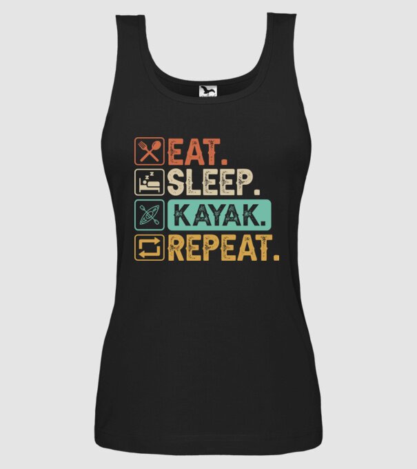 Eat Sleep Kayak model negru pe tricou
