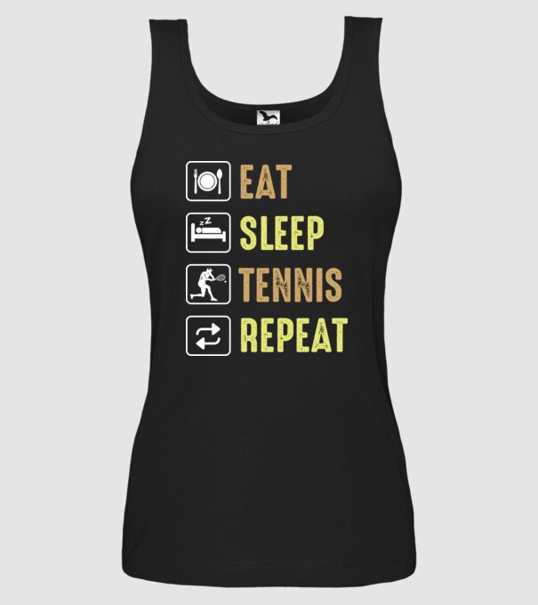 eat sleep tennis repeat model negru pe tricou