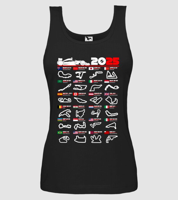 F1 calendar 2025 negru model negru pe tricou