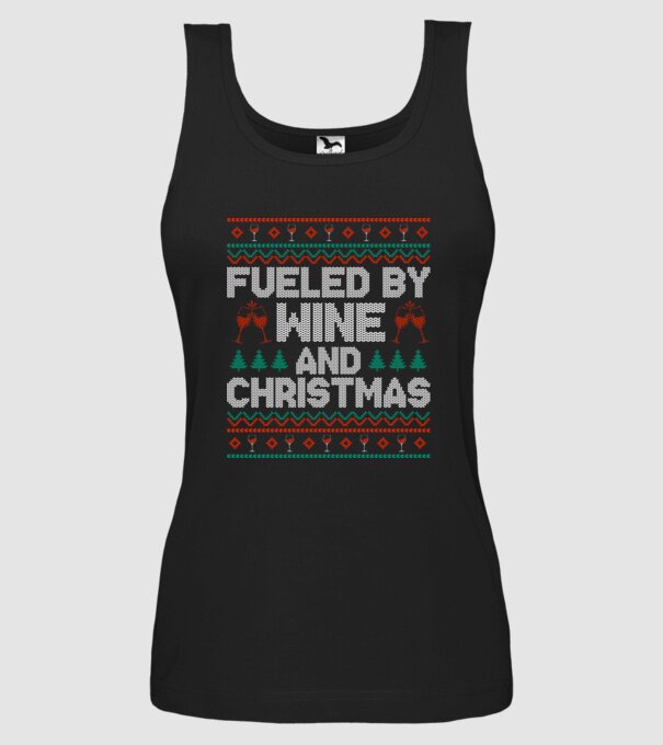 Fueled by wine and christmas model negru pe tricou