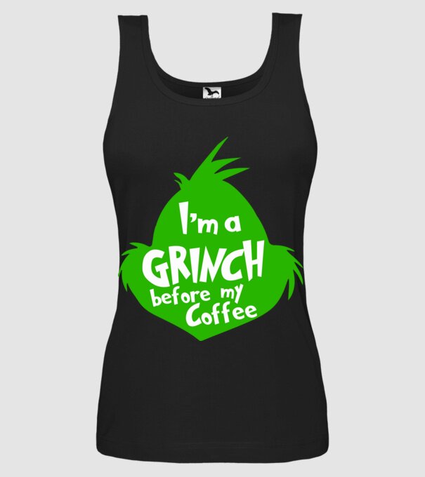 Grinch before coffee model negru pe tricou