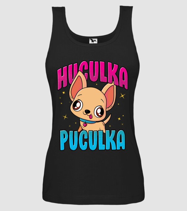 Huculka Puculka chivava model negru pe tricou