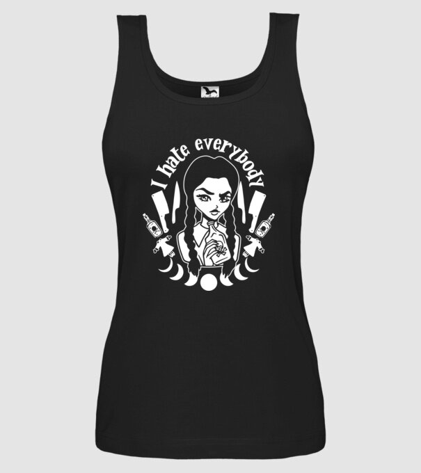I hate everybody cartoon model negru pe tricou