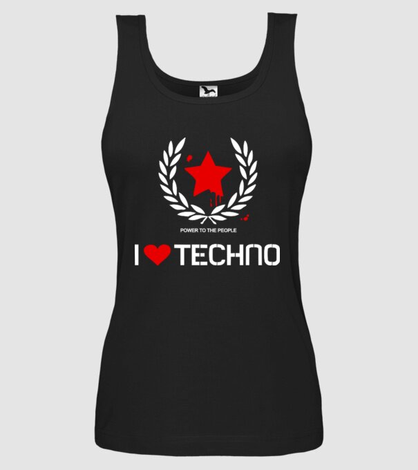 I love techno model negru pe tricou