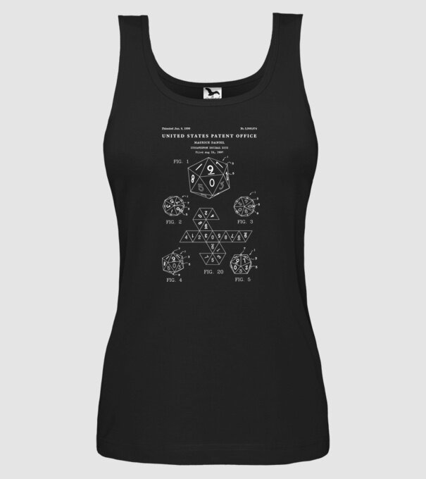 Icosahedron decimal dice patent model negru pe tricou