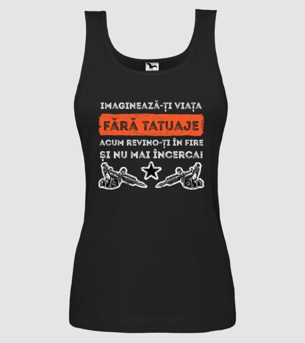 imaginează-ți viața fără tatuaje, acum revino-ți în fire și nu mai încerca! model negru pe tricou