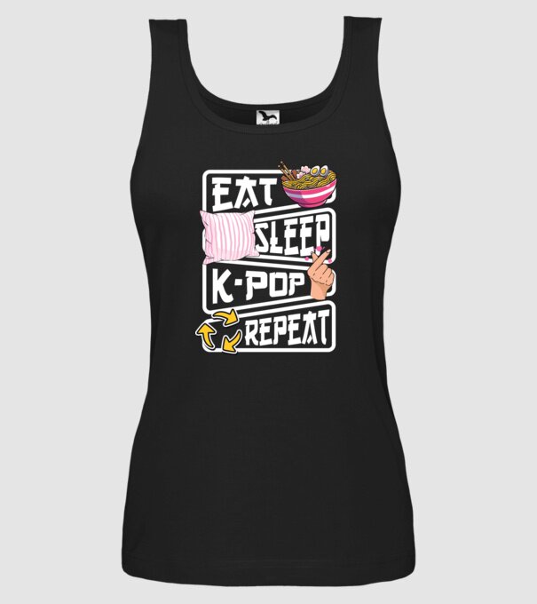 K-POP EAT SLEEP model negru pe tricou