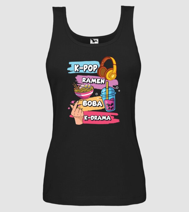 K-POP RAMEN BOBA K-DRAMA model negru pe tricou