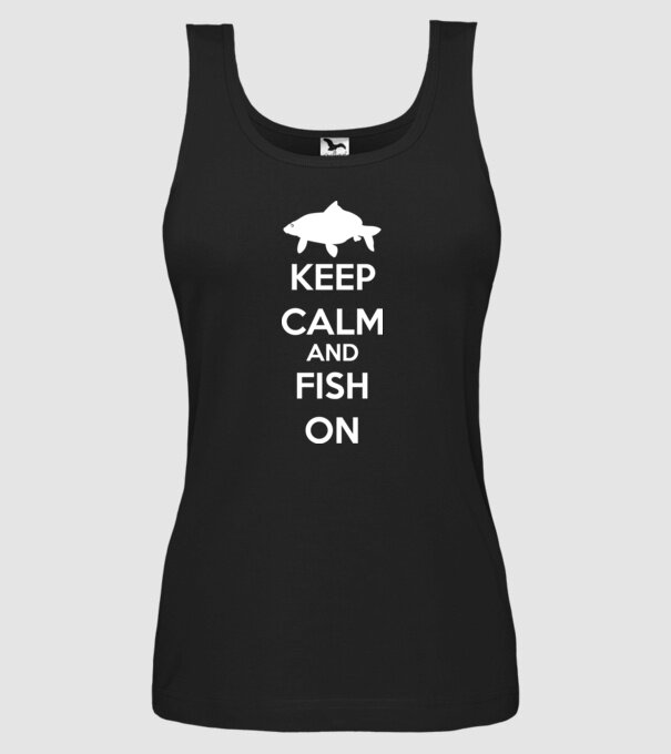 Keep calm and fish on model negru pe tricou
