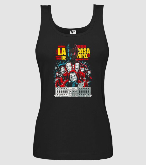 La casa de papel ilutración model negru pe tricou