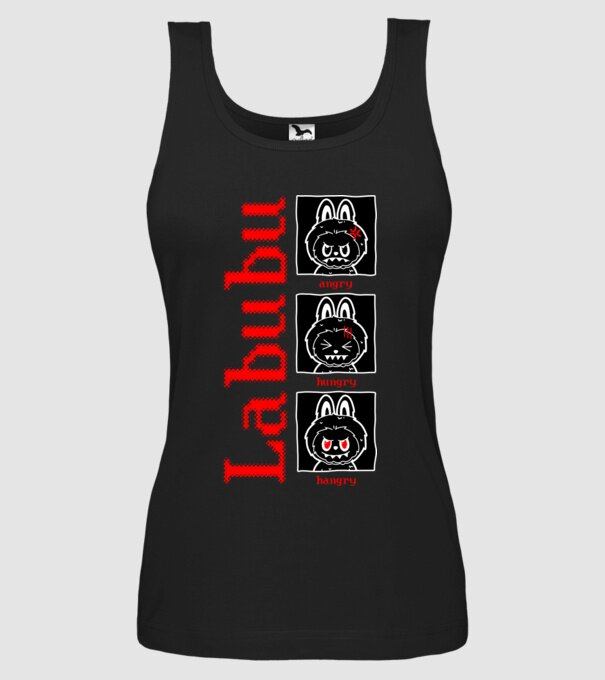 Labubu moods model negru pe tricou