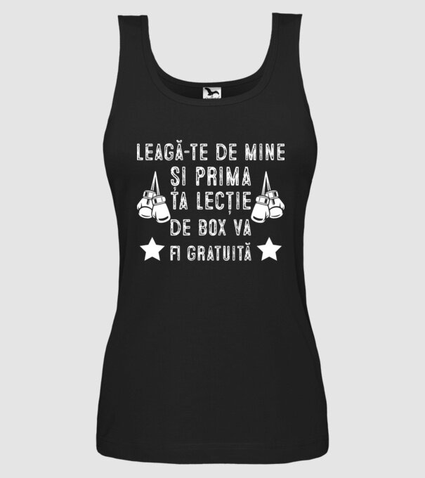 Leagă-te de mine și prima ta lecție de box va fi gratuită model negru pe tricou