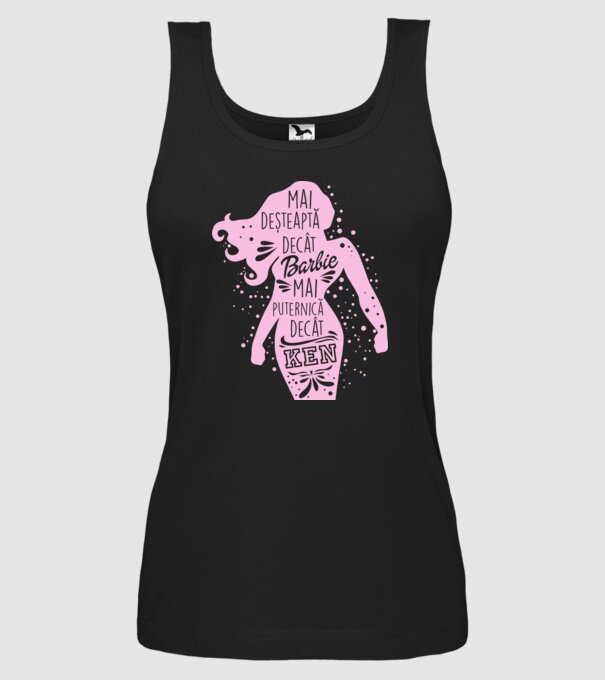 Mai deșteaptă decât Barbie, mai puternică decât Ken model negru pe tricou