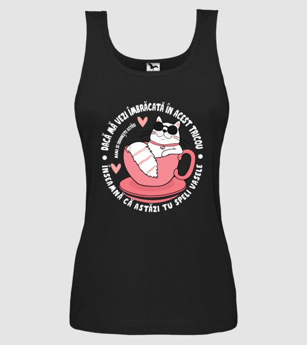 Dacă o vezi îmbrăcată în acest tricou, înseamnă că astăzi tu speli vasele. Mama se odihnește astăzi. model negru pe tricou