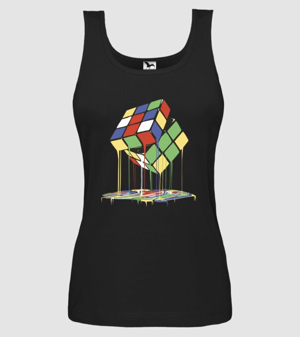 Melting Rubik cube model negru pe tricou