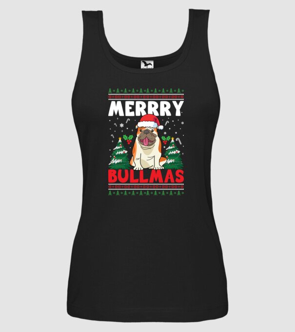 Merry bullmas ugly sweater model negru pe tricou