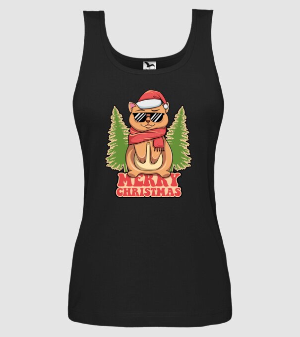 Merry christmas cat model negru pe tricou