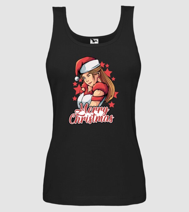 Merry christmas santa girl model negru pe tricou