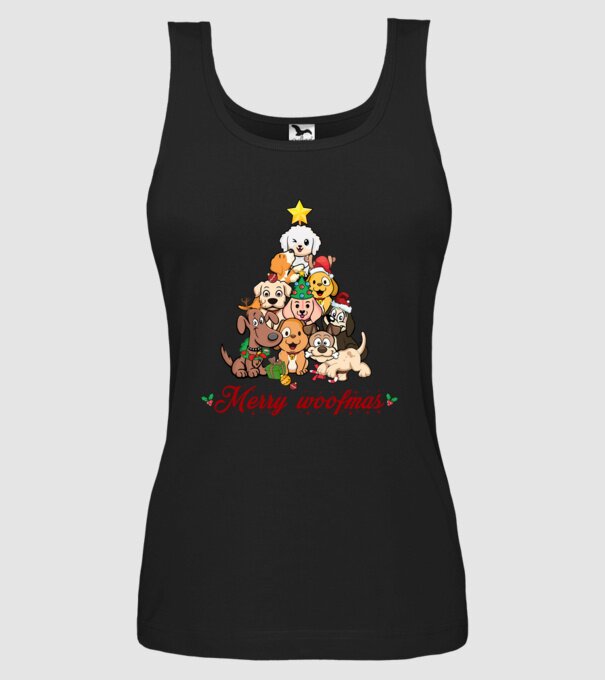 Merry woofmas model negru pe tricou