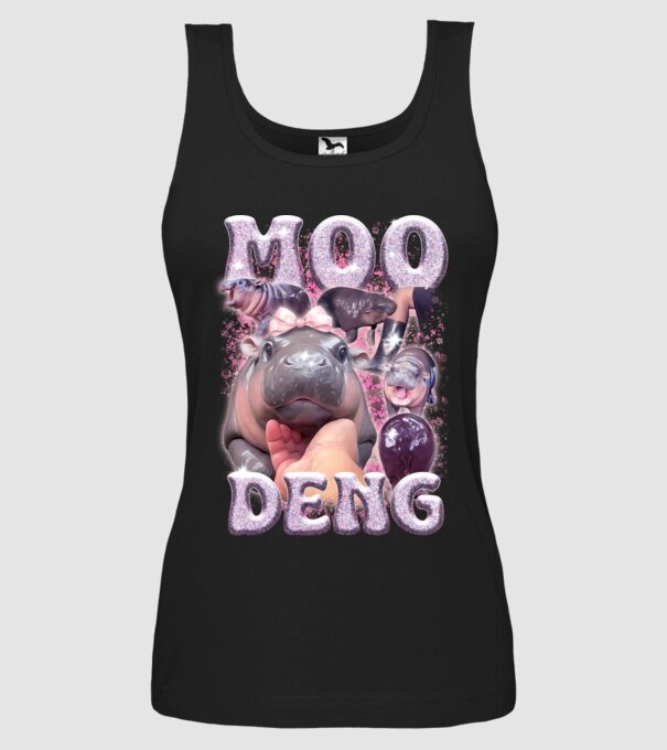 MOO DENG baby hippo model negru pe tricou