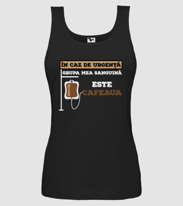 În caz de urgență, grupa mea sanguină este cafeaua model negru pe tricou