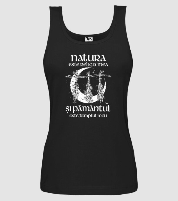 Natura este religia mea model negru pe tricou