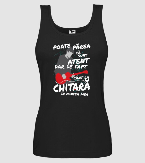 poate părea că sunt atent, dar de fapt cânt la chitară în mintea mea model negru pe tricou