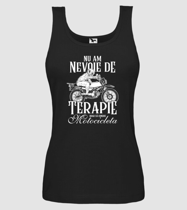 nu am nevoie de terapie, doar să conduc motocicleta model negru pe tricou