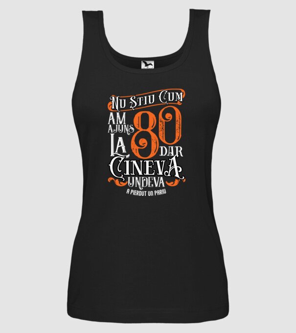 Nu știu cum am ajuns la 80, dar cineva, undeva, a pierdut un pariu model negru pe tricou