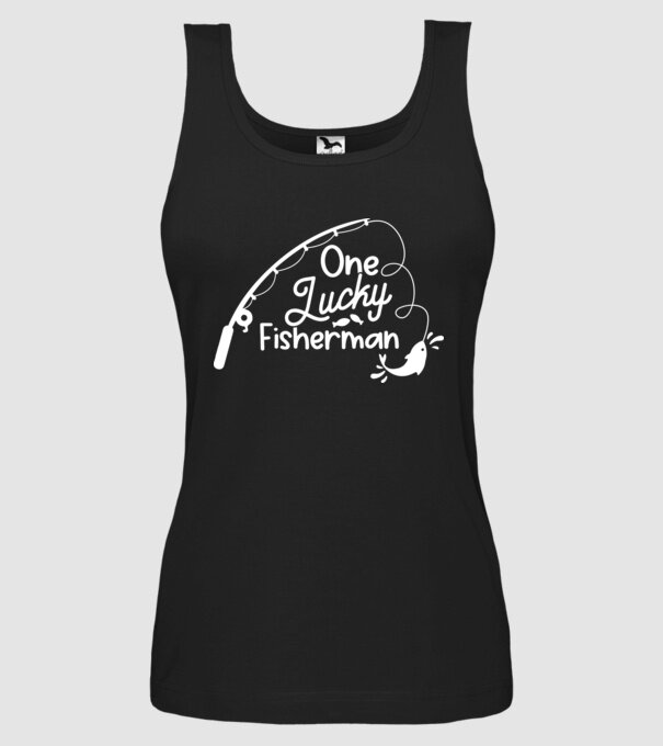 One lucky Fisherman model negru pe tricou
