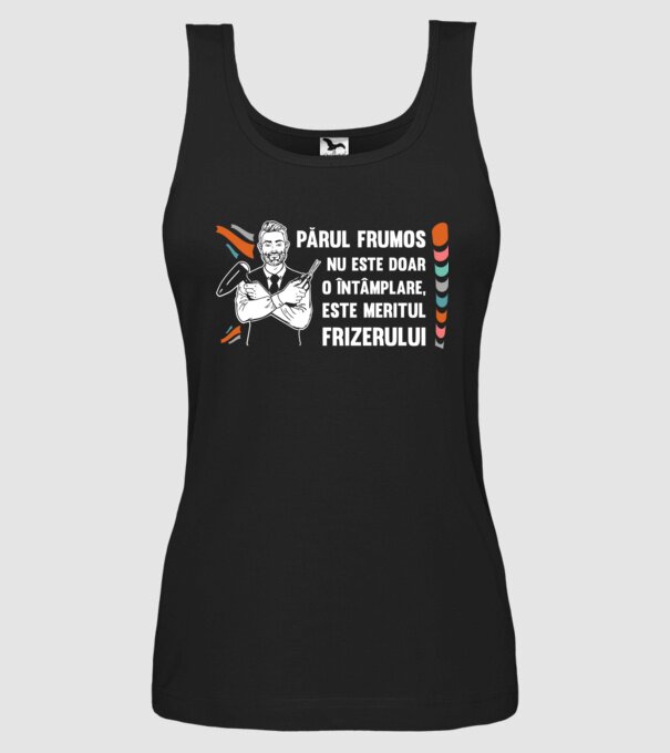părul frumos nu este doar o întâmplare, este meritul frizerului model negru pe tricou