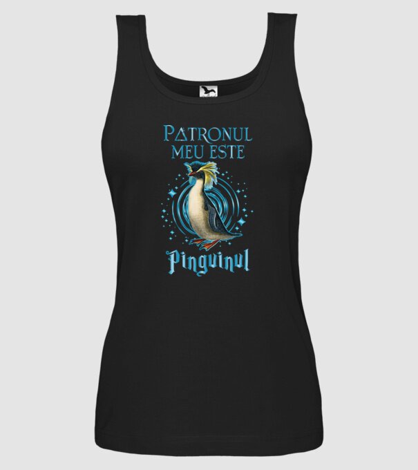 Patronul meu este PINGUINUL model negru pe tricou