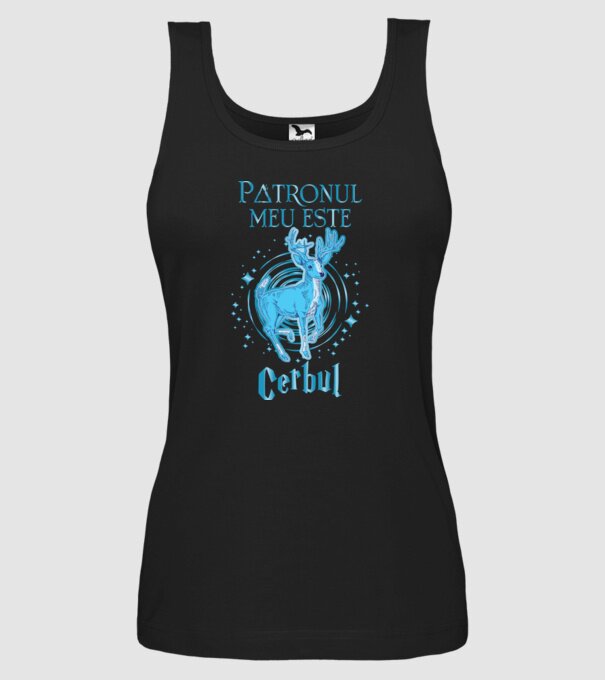 Patronul meu este CERBUL model negru pe tricou