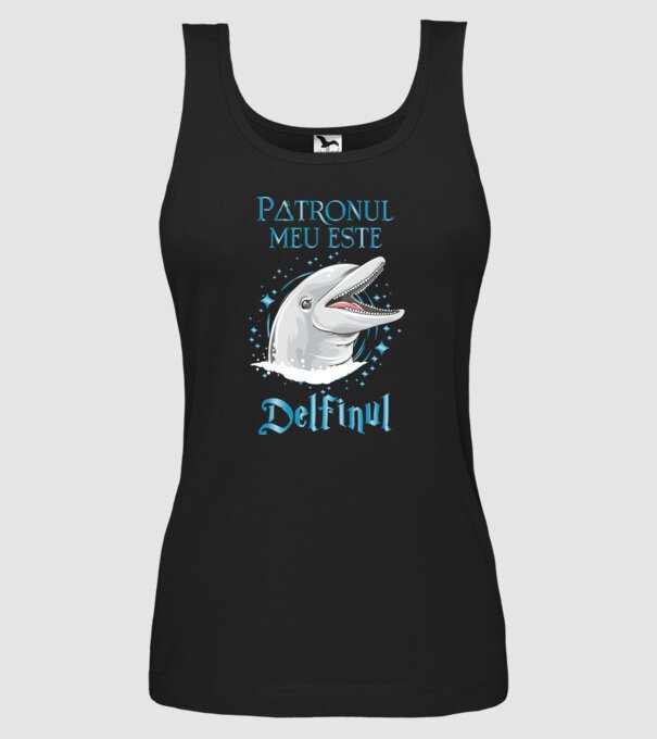 Patronul meu este DELFINUL model negru pe tricou